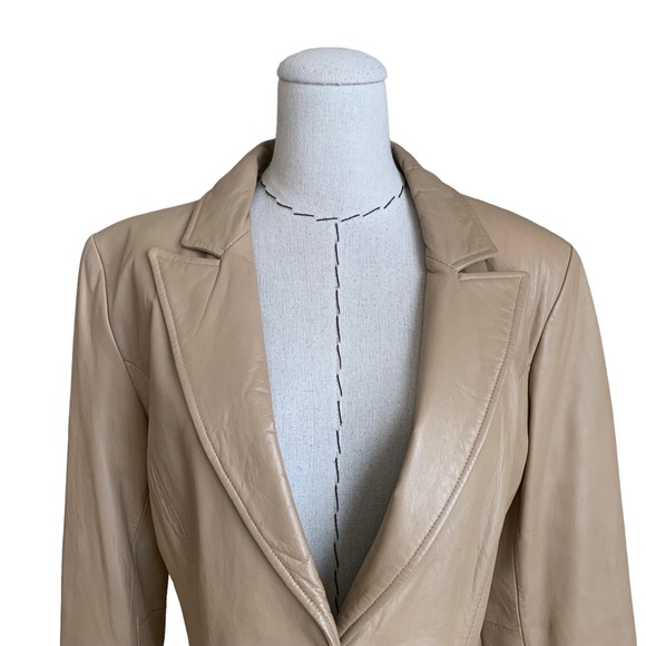 Vintage 90s Y2k The Limited Beige Leather Blazer Jacket - Picture 2 of 13